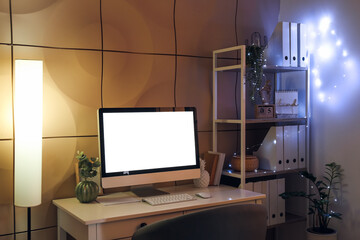 Interior of stylish room with modern workplace