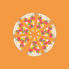 set of doodle hand drawn pizza. vector illustration