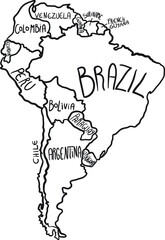 cartoon map of south america