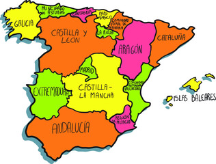 catoon hand drawn map of spain