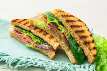 Tasty sandwiches on table, closeup