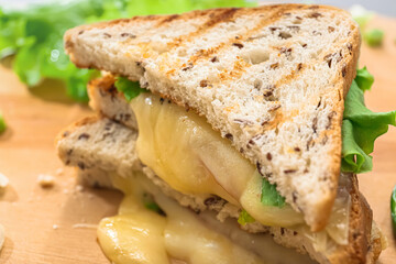 Tasty sandwiches on table, closeup