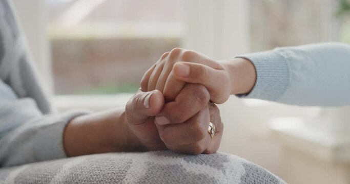 little girl holding hands with grandmother child showing compassion for granny enjoying love from granddaughter family support concept unrecognizable people 4k