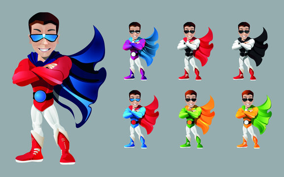 Happy Man Superhero Colored. Vector Illustration