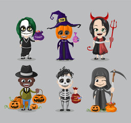 Kids with Halloween Costumes Set