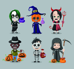 Kids with Halloween Costumes Vector Pack