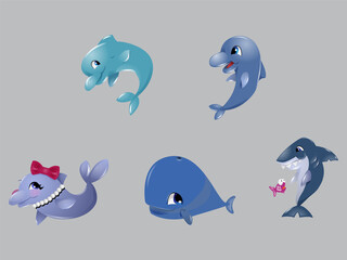 Pack of Big Fish Characters Cute Vector