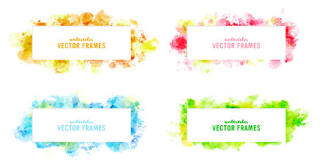 watercolor vector splatter frames; blue, green, orange, pink