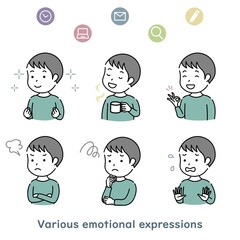 こどもの男の子喜怒哀楽など感情表現イラスト素材セット