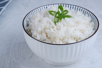 bowl of rice on table	