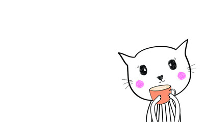 cute doodle cat with coffee cup vector eps.10