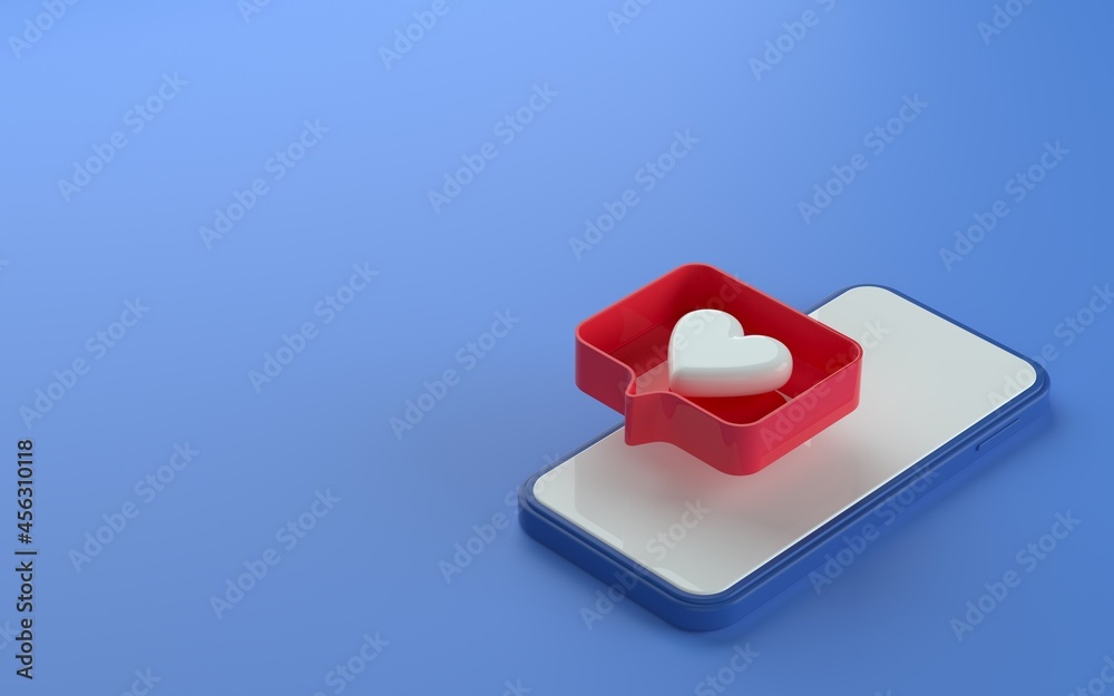 Fototapete 3d illustration of isometric view phone with like notification icon on top and side