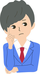 考え事をしている男子学生のイラスト素材