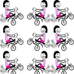 funny girl with motorcycle pattern background vector eps.10 