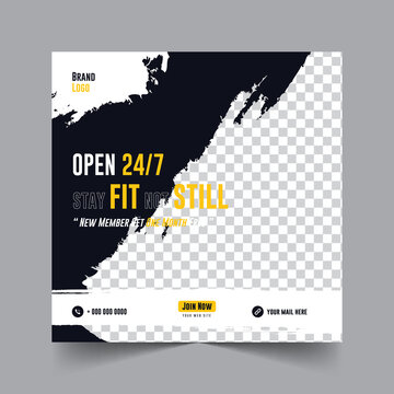 Fitness Web Banner Template, Gym Social Media Post