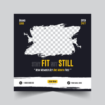 Fitness Web Banner Template, Gym Social Media Post