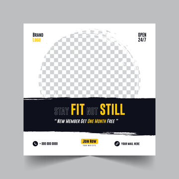 Fitness Web Banner Template, Gym Social Media Post