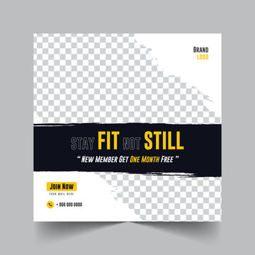 Fitness Web Banner Template, Gym Social Media Post