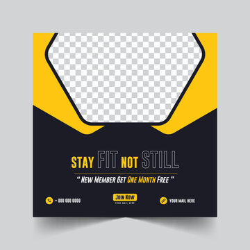 Fitness Web Banner Template, Gym Social Media Post