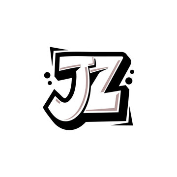 Simple Initial Logo Lettering Cartoon Grafity Black and White JZ