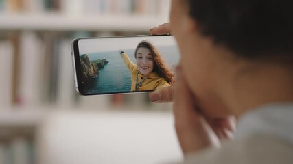 young woman video chatting using smartphone happy friend on vacation in scotland sharing travel experience having fun on holiday adventure communicating with mobile phone 4k footage