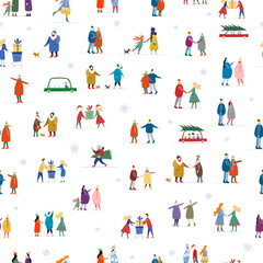 Winter season lifestyle. People walking. City style. Set for your design