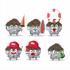 Happy Face dark wild rice cartoon character playing on a beach