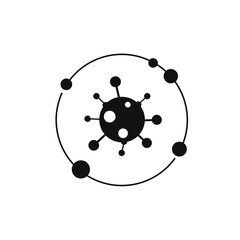 molecule icon in a circle line with small circles attached