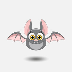 Vector cartoon illustration of cute friendly black bat character flying with outstretched wings, in flat modern style. Halloween party cartoon mouse.