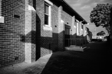 Black and white brick building