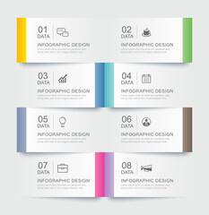 8 data infographics tab paper index template. Vector illustration abstract background.