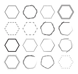 Set of hexagon border background. geometric frames decoration elements design. - obrazy, fototapety, plakaty
