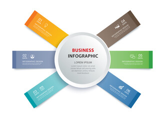 6 data infographics tab paper index template. Vector illustration abstract background.