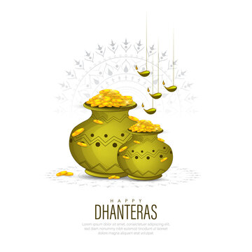 illustration of Gold coin in pot for Dhanteras celebration-Happy Dhanteras.