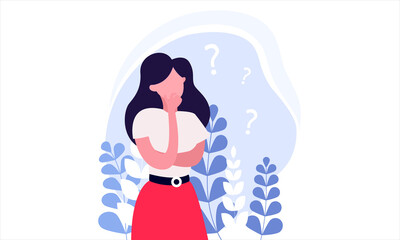Thinking woman vector illustration. Cartoon people character design.