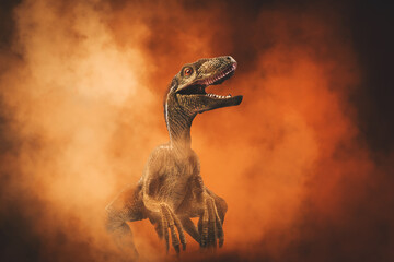 dinosaur , Velociraptor on smoke background