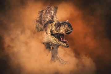 Carnotaurus  Dinosaur on smoke background
