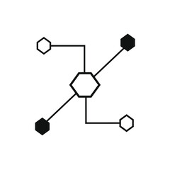 several small hexagons connected by lines to the hexagon in the center