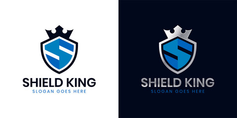 Initial Letter S Shield with crown icon for Secure Safe Secret Strong logo design