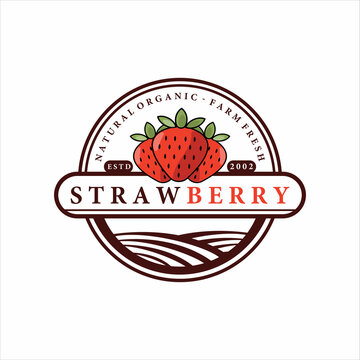 strawberry fruit logo vector illustration template icon design. icon fruit or vegetable for farm business concept with circle or round line modern vintage badge style