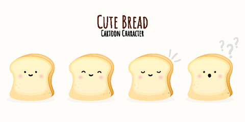 Set of cute bread cartoon character Premium Vector