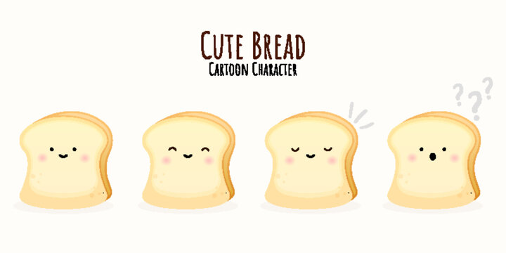 Set of cute bread cartoon character Premium Vector