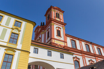 Fototapeta premium Towers of the Church of the Annunciation in Litomerice, Czech Republic