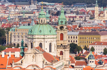 Fototapeta na wymiar Dome and tower of the historic Nicholas church in Prague, Czech Republic