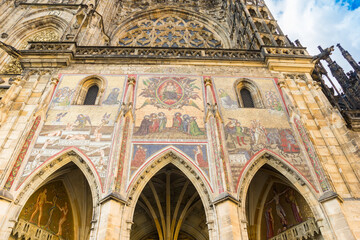 Obraz premium Murals on the walls of the St. Vitus cathedral in Prague, Czech Republic