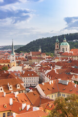 Fototapeta na wymiar Areal view over the Nicholas church in the historic city of Prague, Czech Republic