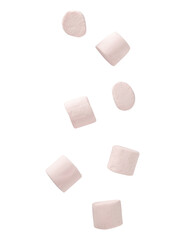 Marshmallow falling isolated on white background with clipping path.