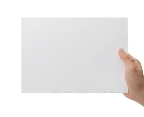 Obraz premium Hand holding blank paper isolated on white background with clipping path, Poster Mockup.