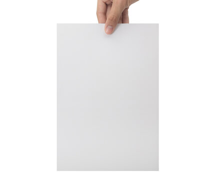 Hand holding blank paper isolated on white background with clipping path, Poster Mockup.