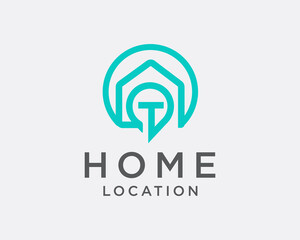 Obraz premium circle line art pin location home house home stay logo template illustration